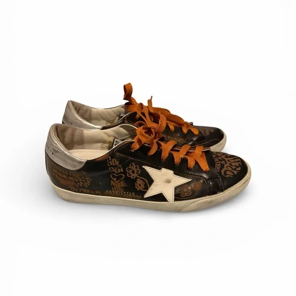 Golden Goose SUPER STAR BIKER LEATHER SNEAKERS DRAWING DARK BROWN. - Picture 16 of 16